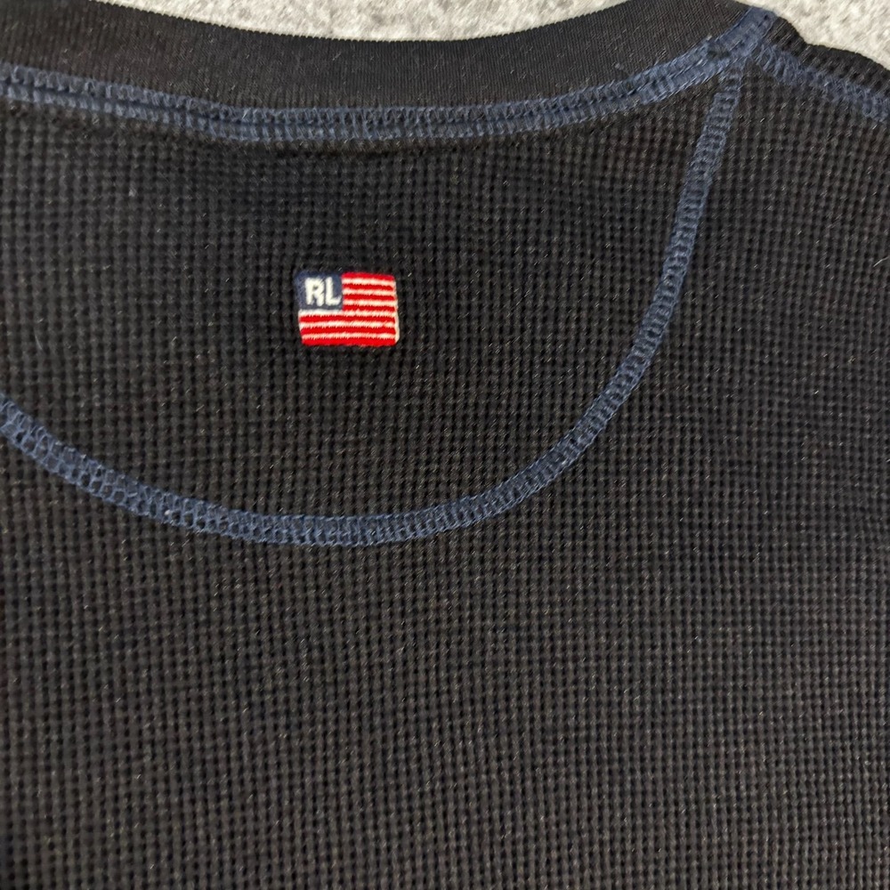 Polo Jeans Co. Ralph Lauren Waffle-Knit Womens Thermal Top Black Nylon Size L - Picture 5 of 8